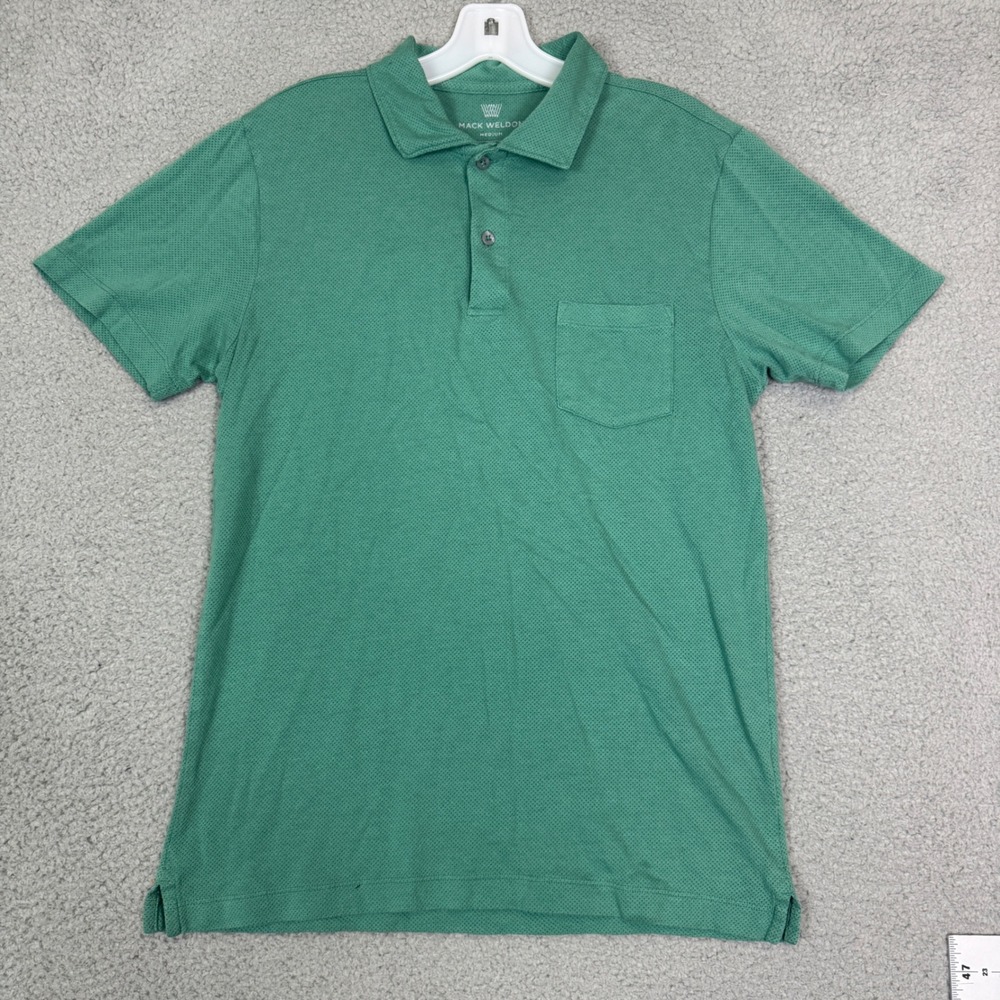 Mack Weldon Mens Medium Green Vesper Polo Short Sleeve Cotton Modal Mesh Pocket
